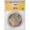 Image 1 : 1886 $1 Morgan Silver Dollar Coin ANACS MS61 Great Toning