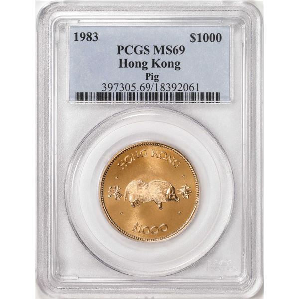 1983 Hong Kong $1000 Pig Gold Coin PCGS MS69