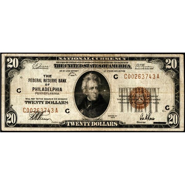 1929 $20 Federal Reserve Bank Note Philadelphia