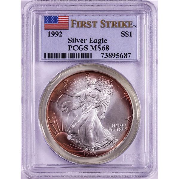 1992 $1 American Silver Eagle Coin PCGS MS68 First Strike Nice Toning