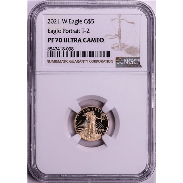 2021-W Type 2 $5 Proof American Gold Eagle Coin NGC PF70 Ultra Cameo