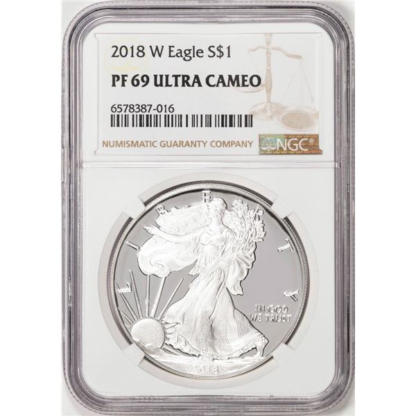 2018-W $1 Proof American Silver Eagle Coin NGC PF69 Ultra Cameo