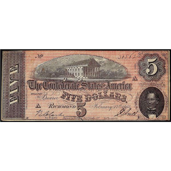 1864 $5 Confederate States of America Note