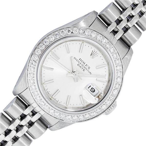 Rolex Ladies Stainless Steel Silver Index Diamond Oyster Perpetual Wristwatch