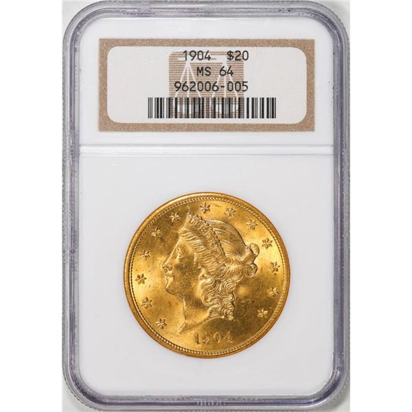 1904 $20 Liberty Head Eagle Gold Coin NGC MS64