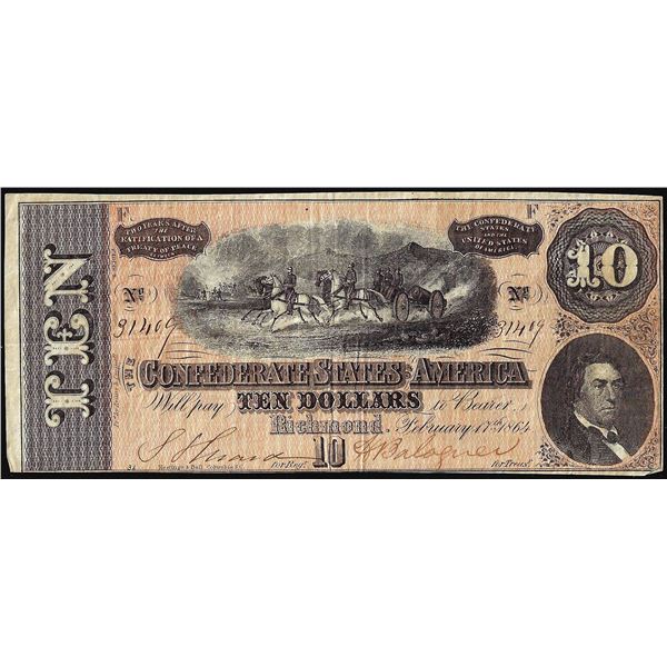 1864 $10 Confederate States of America Note