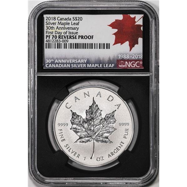 2018 Canada $20 Maple Leaf Silver Coin NGC PF70 Reverse Proof FDOI with COA