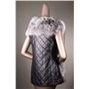 Image 4 : FUR - BLACK QUILTED LAMB LEATHER VEST W/ NATURAL SILVER FOX TUXEDO COLLAR AND BELTED SIDES
