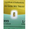 Image 2 : 3 x 1/2 Grain .999 Fine Gold Certified Bars 