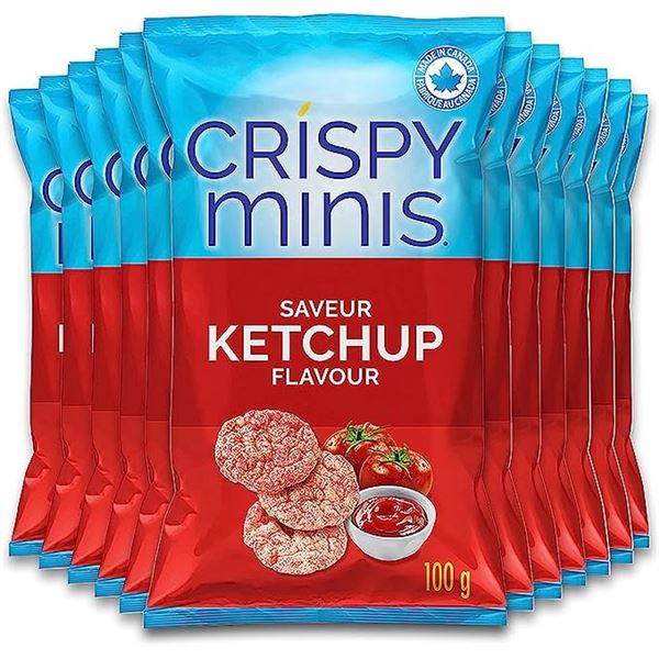 NEW CASE OF 12 CRISPY MINIS KETCHUP RICE CHIPS