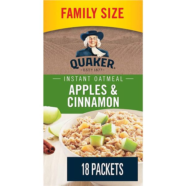 2 NEW BOXES OF 18 QUAKER INSTANT APPLE & CINNAMON