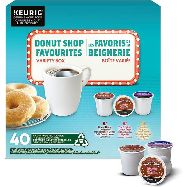 NEW CASE OF 40 KEURIG DONUT SHOP VARIETY PACKS OF