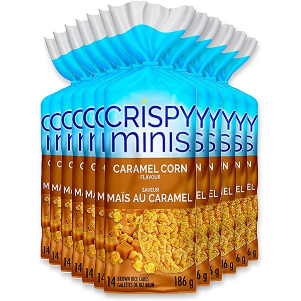NEW CASE OF 12 CRISPY MINIS CARAMEL CORN FLAVOURED