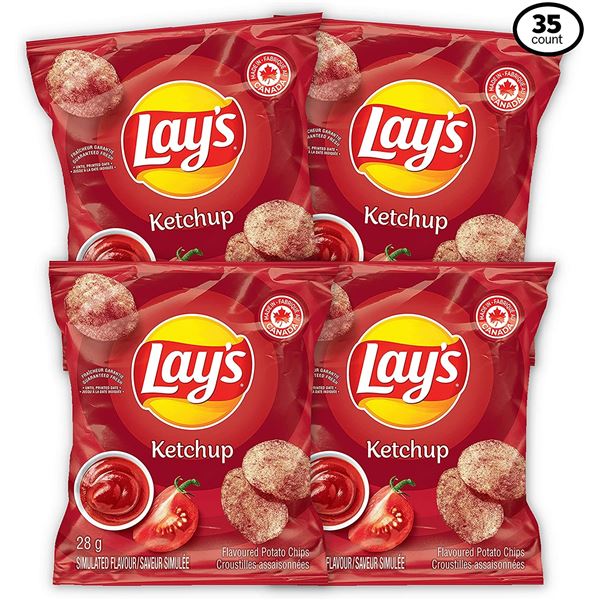 NEW CASE OF 35 BAGS OF LAYS KETCHUP CHIPS