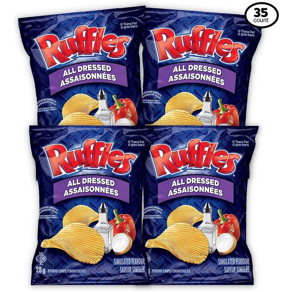 NEW CASE OF 35 BAGS OF RUFFLES ALL DRESSED CHIPS