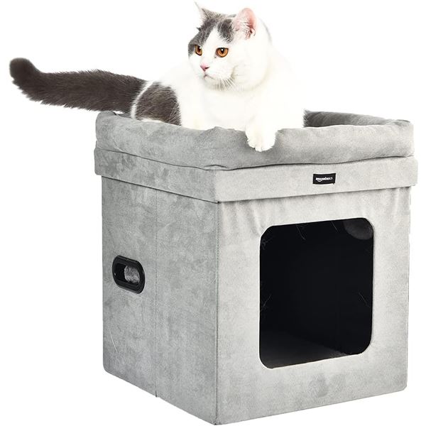 NEW AMAZON BASICS COLLAPSIBLE CAT HOUSE IN GREY