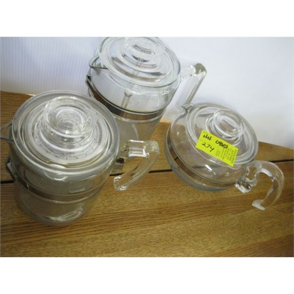 3 GLASS COFFEE POTS 3 glass coffee pots