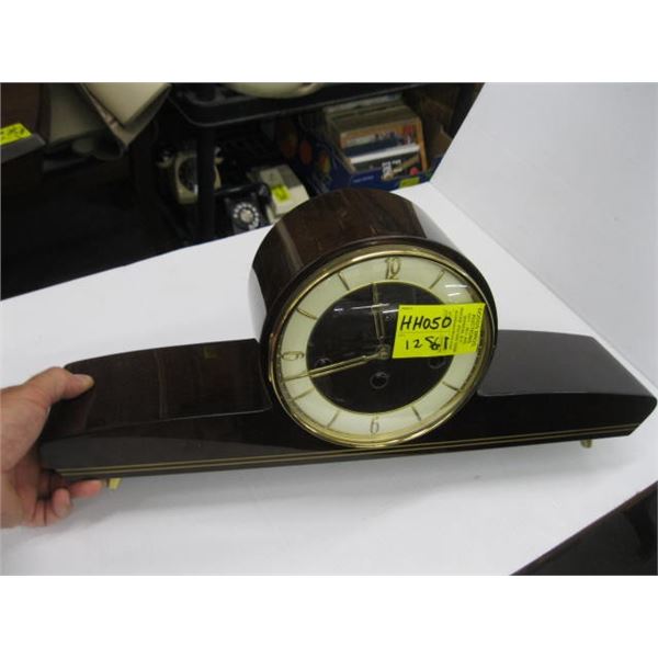 WOOD CASED SOLAR ANTIQUE MANTLE CLOCK