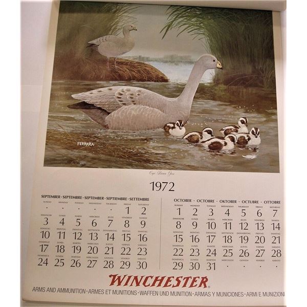 Rare Original Complete 1972 Winchester 6 page Calendar with Ferrara Graphics