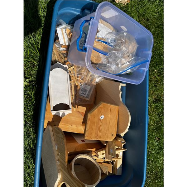 Bin of Assorted Wooden Cutouts