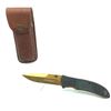 Image 1 : Boker Magnum Folding 3 1/2" Blade Pocket Clip Knife with Gold Blade and Liner with Leather Carrier