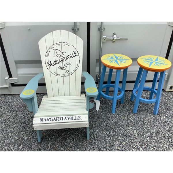 Margaritaville Outdoor Landshark Bar Set, Includes Stools, Table, Bar, Chairs, Wicker Trolley, etc