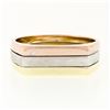 Image 4 : Vintage Solid 14k Tri Color Gold 6.1mm Wide Polished Squared Top 3 Row Band Ring