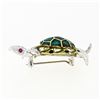 Image 5 : Vintage 18k Two Tone Gold 0.46 ctw Diamond Ruby Eye Enamel Turtle Tortoise Brooc