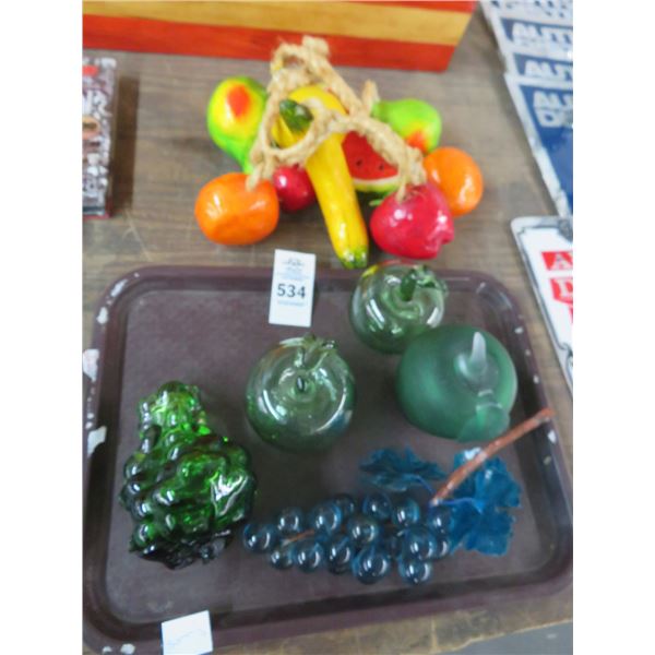 Lot of Art Glass and Paper Machet Fruit