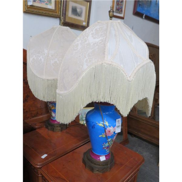 Oriental Lamps w/Boudoir Shades (Pair)