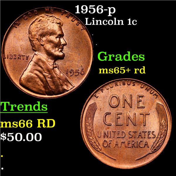 1956-p Lincoln Cent 1c Grades Gem+ Unc RD