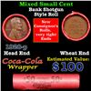 Image 1 : Mixed small cents 1c orig shotgun roll, 1928-p Lincoln Cent, Wheat Cent other end, Coca Cola Brandt 