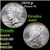 Image 1 : 1924-p Peace Dollar $1 Grades Select+ Unc
