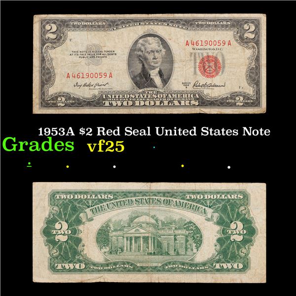 1953A $2 Red Seal United States Note Grades vf+