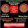 Image 1 : Mixed small cents 1c orig shotgun roll, 1927-p Lincoln Cent, Wheat Cent other end, Coca Cola Brandt 