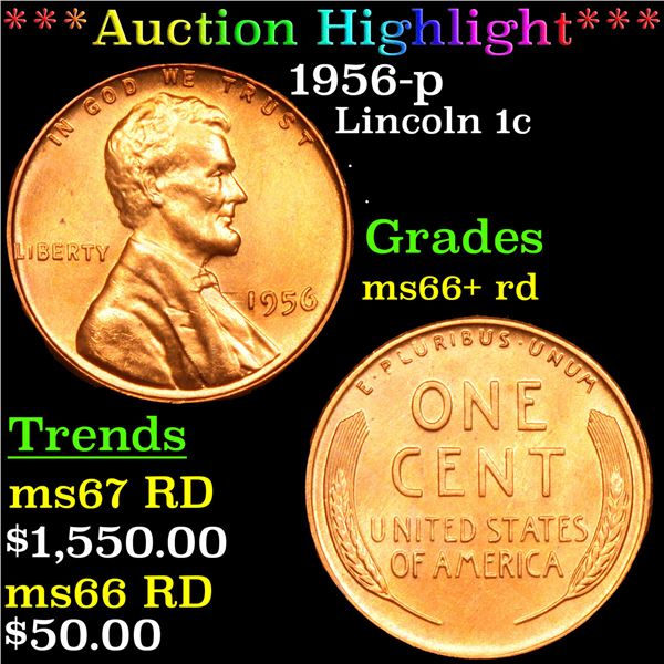 ***Auction Highlight*** 1956-p Lincoln Cent 1c Graded GEM++ RD By USCG (fc)