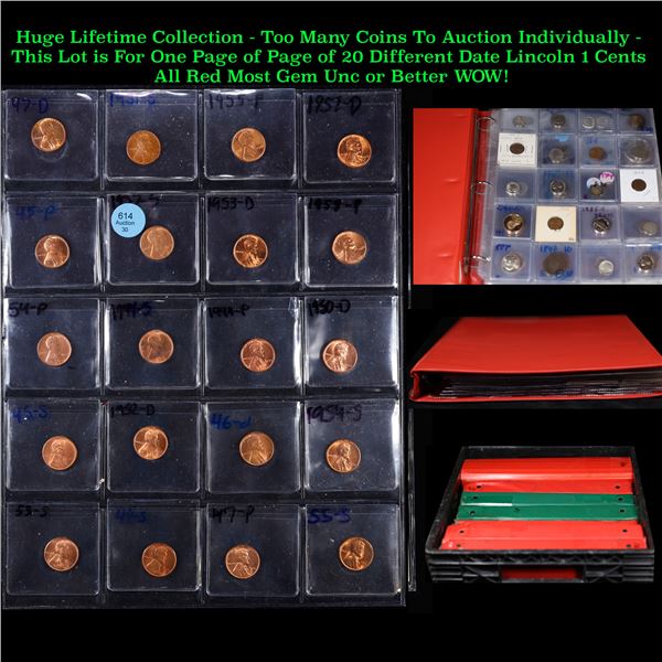 Page of 20 Different Date Lincoln 1 Cents All Red Most Gem Unc or Better