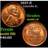Image 1 : 1937-d Lincoln Cent 1c Grades GEM+ Unc RD