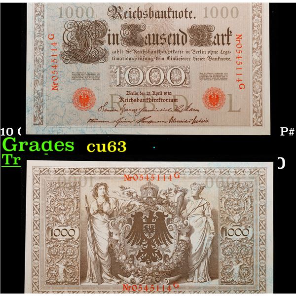 1910 Germany (Empire) 1000 Marks Banknote P# 44b Grades Select CU