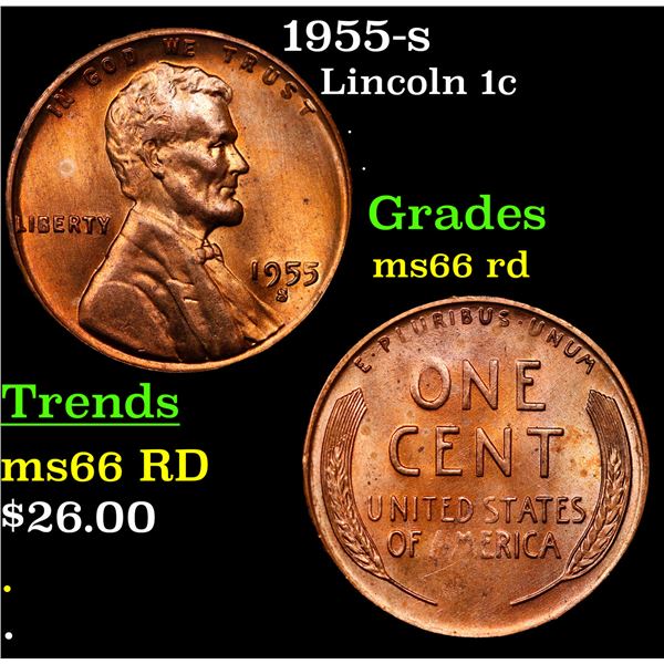 1955-s Lincoln Cent 1c Grades GEM+ Unc RD