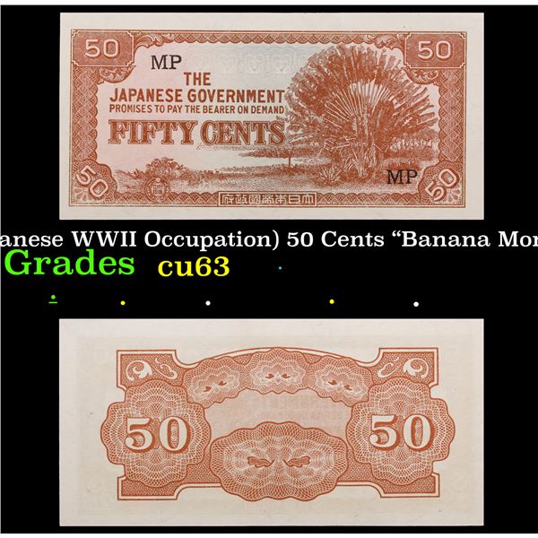 1942 Malaysia (Japanese WWII Occupation) 50 Cents "Banana Money" Banknote P# M4 Grades Select CU