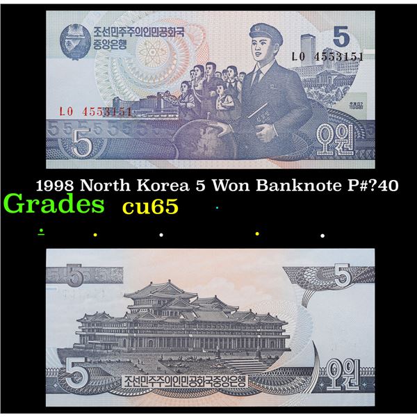 1998 North Korea 5 Won Banknote P#?40 Grades Gem CU