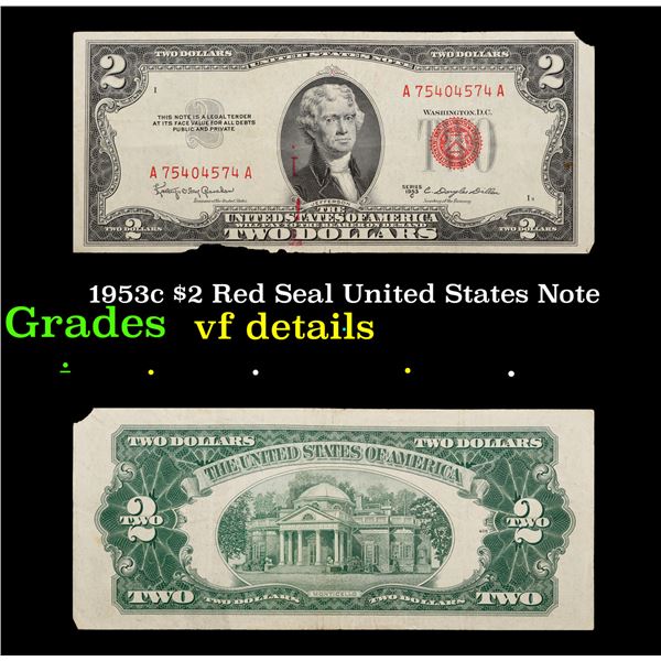 1953c $2 Red Seal United States Note Grades vf details