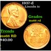 Image 1 : 1937-d Lincoln Cent 1c Grades GEM+ Unc RD