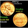 1962-p Lincoln Cent 1c Grades GEM+ Unc RD