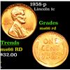 1958-p Lincoln Cent 1c Grades GEM+ Unc RD