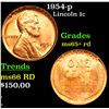 1954-p Lincoln Cent 1c Grades Gem+ Unc RD