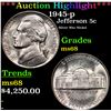 Image 1 : ***Auction Highlight*** 1945-p Jefferson Nickel 5c Graded GEM+++ Unc By USCG (fc)