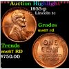 Image 1 : ***Auction Highlight*** 1955-p Lincoln Cent 1c Graded GEM++ Unc RD By USCG (fc)