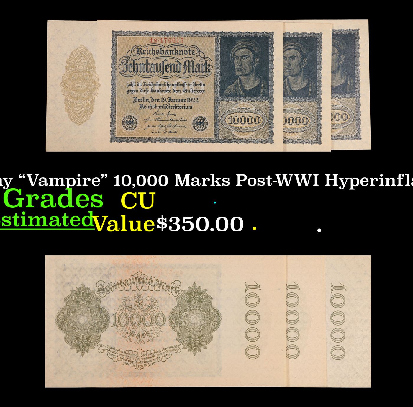 German Vampire Note 3x Consecutive 1922 Germany
